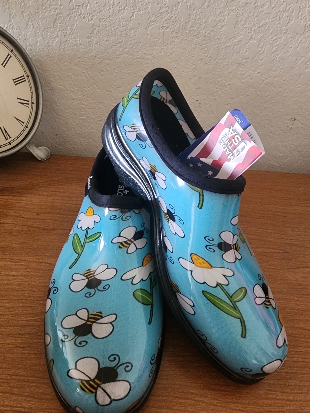 Sloggers Blue Floral & Bee Womens  Rain Clogs